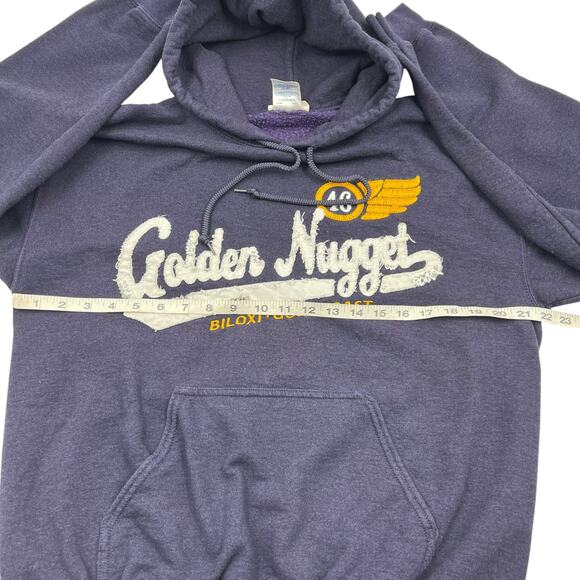 Golden Nugget Casino Mens Navy Cotton Blend Fringe Embroidered Logo Hoodie Sz M - Picture 9 of 11
